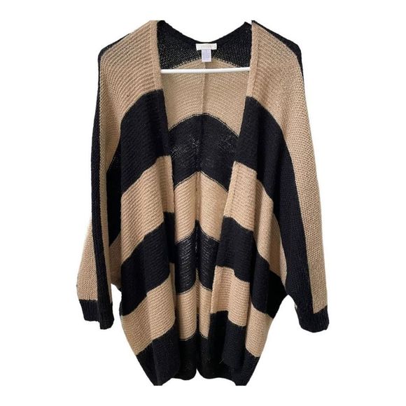 Chico's Sweaters - Chico’s Women’s Open Front Cardigan Sweater Tan Gold Black Striped Medium (8)
